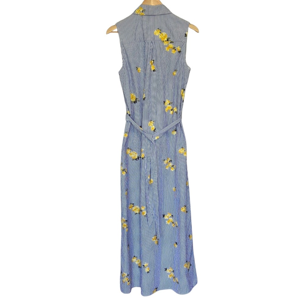 Striped Floral Embroidered Maxi Shirt Dress Size Medium Coastal Cottage Preppy - Picture 3 of 12
